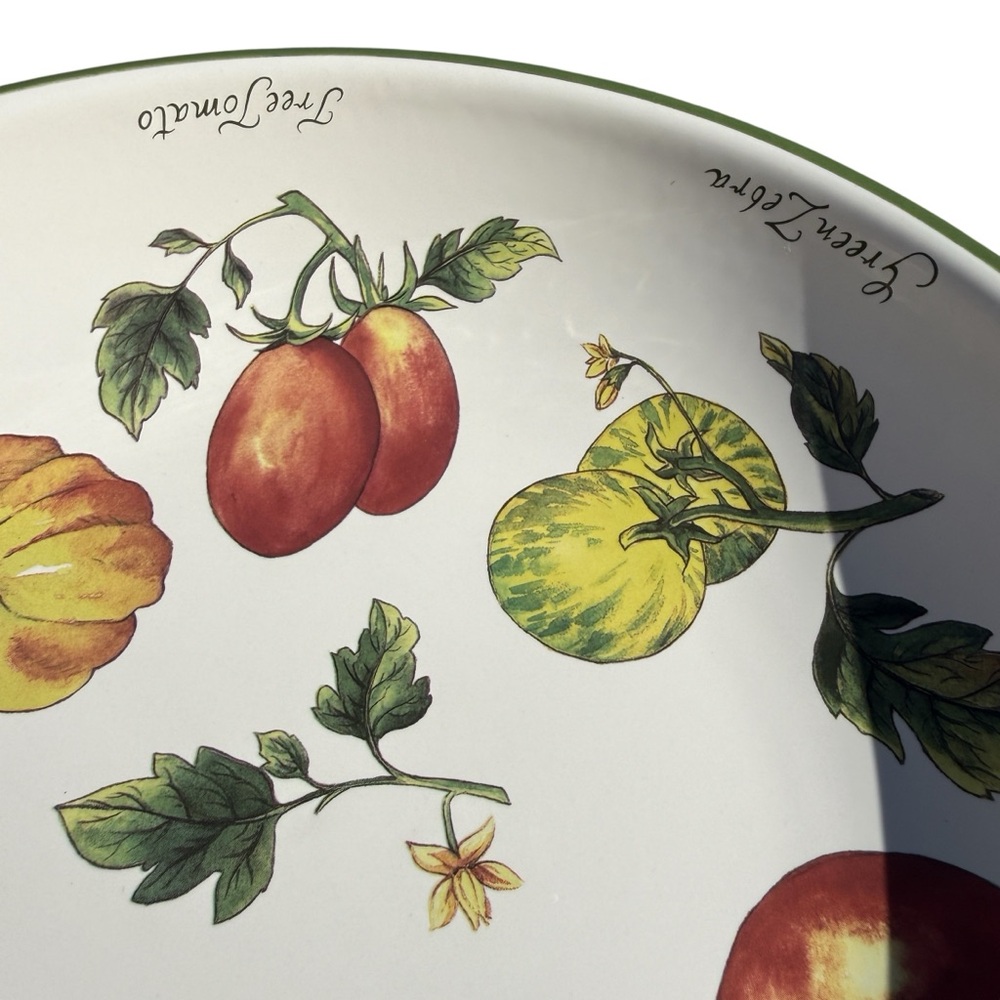 Williams Sonoma Heirloom Tomatoes Large Pasta Serving Bowl 13” Round Green Rim - Picture 3 of 8